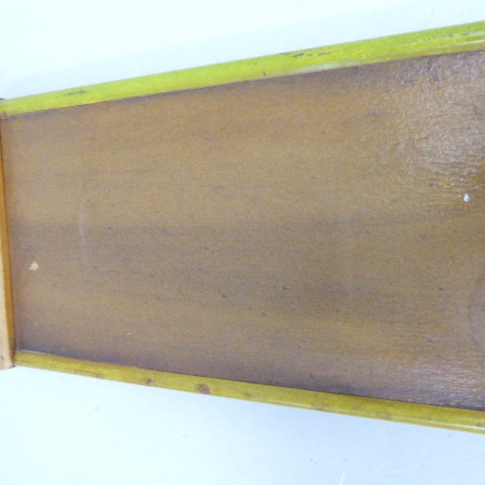 TRAY mid century MCM REVERSE GLASS PAINTED orange Mexico wood vintage - Picture 8 of 12